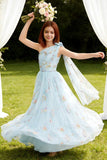 One Shoulder Long Tulle Junior Bridesmaid Dresses for Wedding Flower Girl Dress Formal Prom Gown