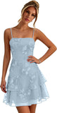 Floral Tiered Homecoming Dresses Mini Ruffle Graduation Dress Lace Short Prom Party Gown for Teens