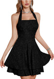 Sparkly Halter Dress for Women, Sleeveless Cocktail Party Square Neck Sparkling Dresses Backless Women's Evening Clubwear