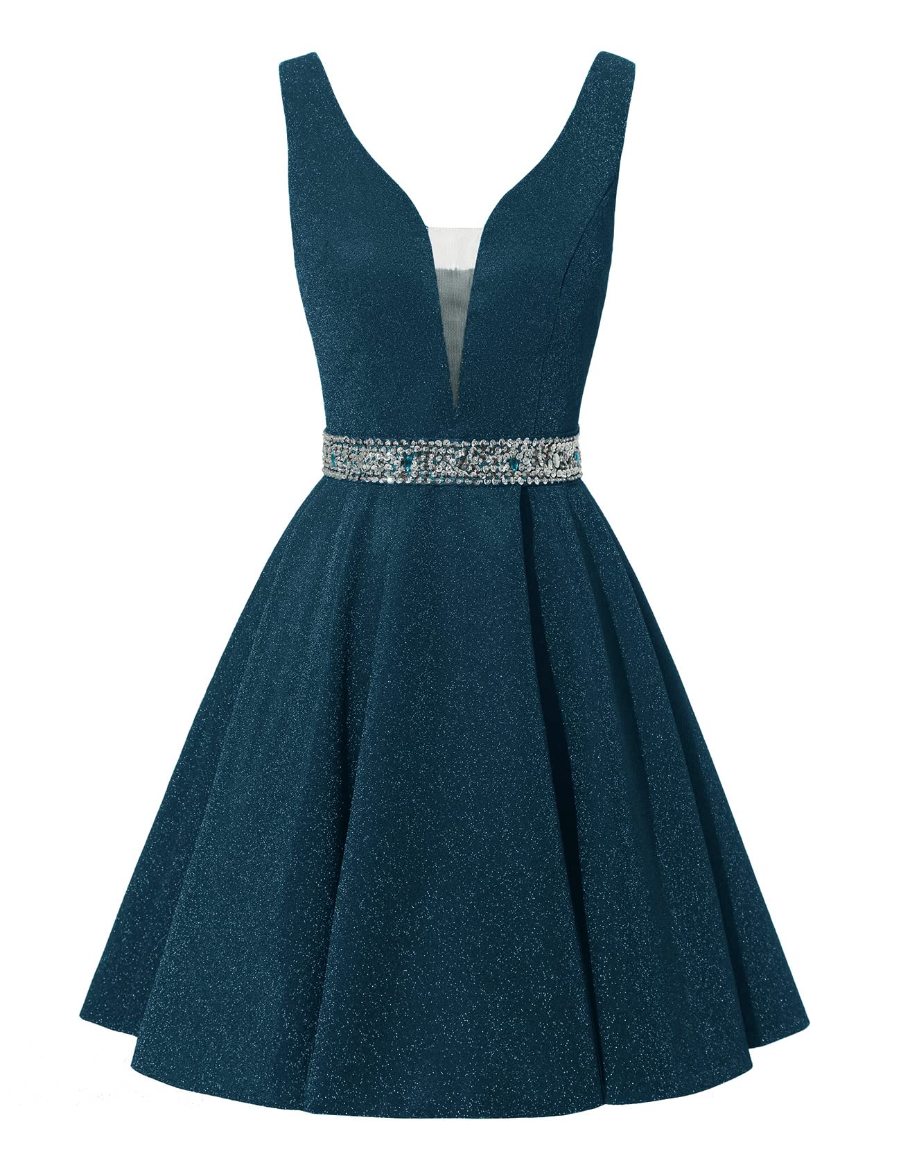 Satin Glitter Homecoming Dresses for Teens Short Prom Dress V-Neck Beaded Evening Formal Cocktail Party Gowns