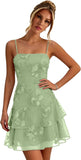 Floral Tiered Homecoming Dresses Mini Ruffle Graduation Dress Lace Short Prom Party Gown for Teens