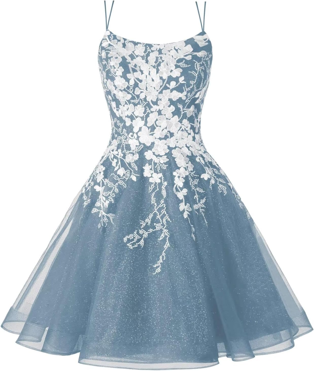 Sparkly Lace Applique Homecoming Dresses for Teens Short Corset Tulle Spaghetti Strap Prom Cocktail Party Dress