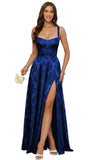 Jacquard Satin Prom Dresses with Slit Spaghetti Straps A Line Maxi Long Formal Dress