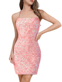 Women's Spaghetti Straps Sparkly Sequins Bodycon Mini Dress Party Nightclub Short Tight Sequin Homecoming Dresses for Teens