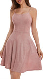 Spaghetti Straps Sparkly Homecoming Dress Fit and Flare Glitter Mini Swing Semi Formal Prom Party Club Dress