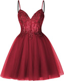 Vestidos cortos de encaje floral para adolescentes, vestido de fiesta con ilusión de tul brillante