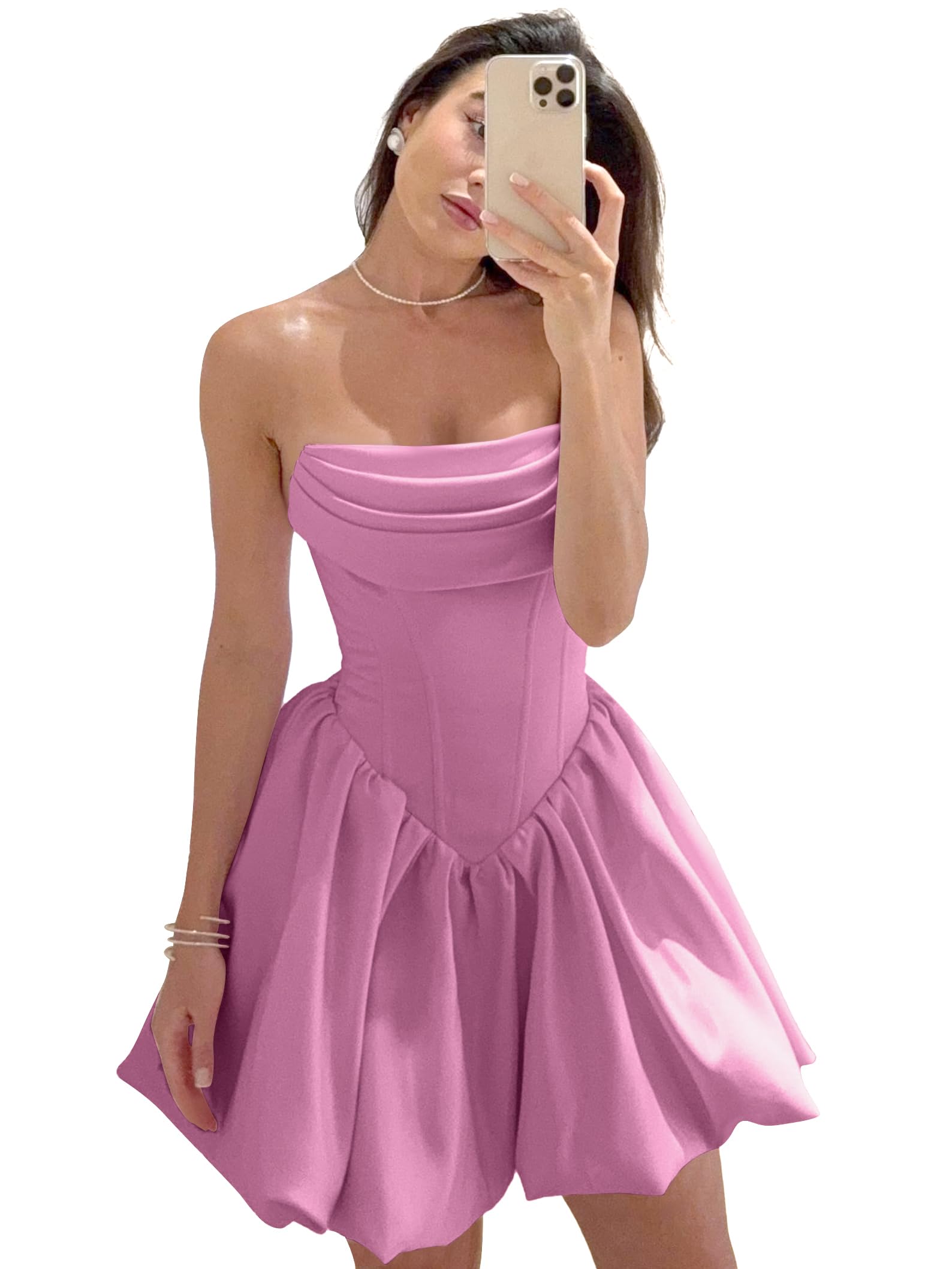 Satin Flower Bud Homecoming Dress Short Prom Dress Cowl Neck Pleated A Line Mini Cocktail Party Gown