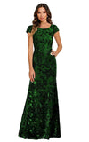 Lace Appliques Scoop Neck Sequin Mother of the Bride Dresses Mermaid Short Sleeve Formal Evening Gowns