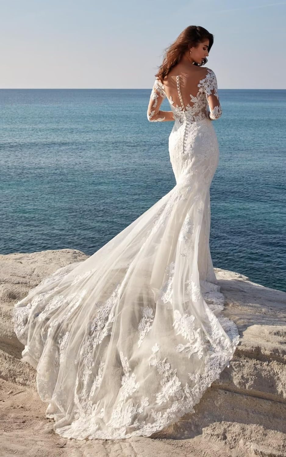 Women's Beach Wedding Dresses for Bride 2025 Long Lace Wedding Bridal Gowns - A-white / Custom Size Women's Beach Wedding Dresses for Bride 2025 Long Lace Wedding Bridal Gowns - A-white / Custom Size