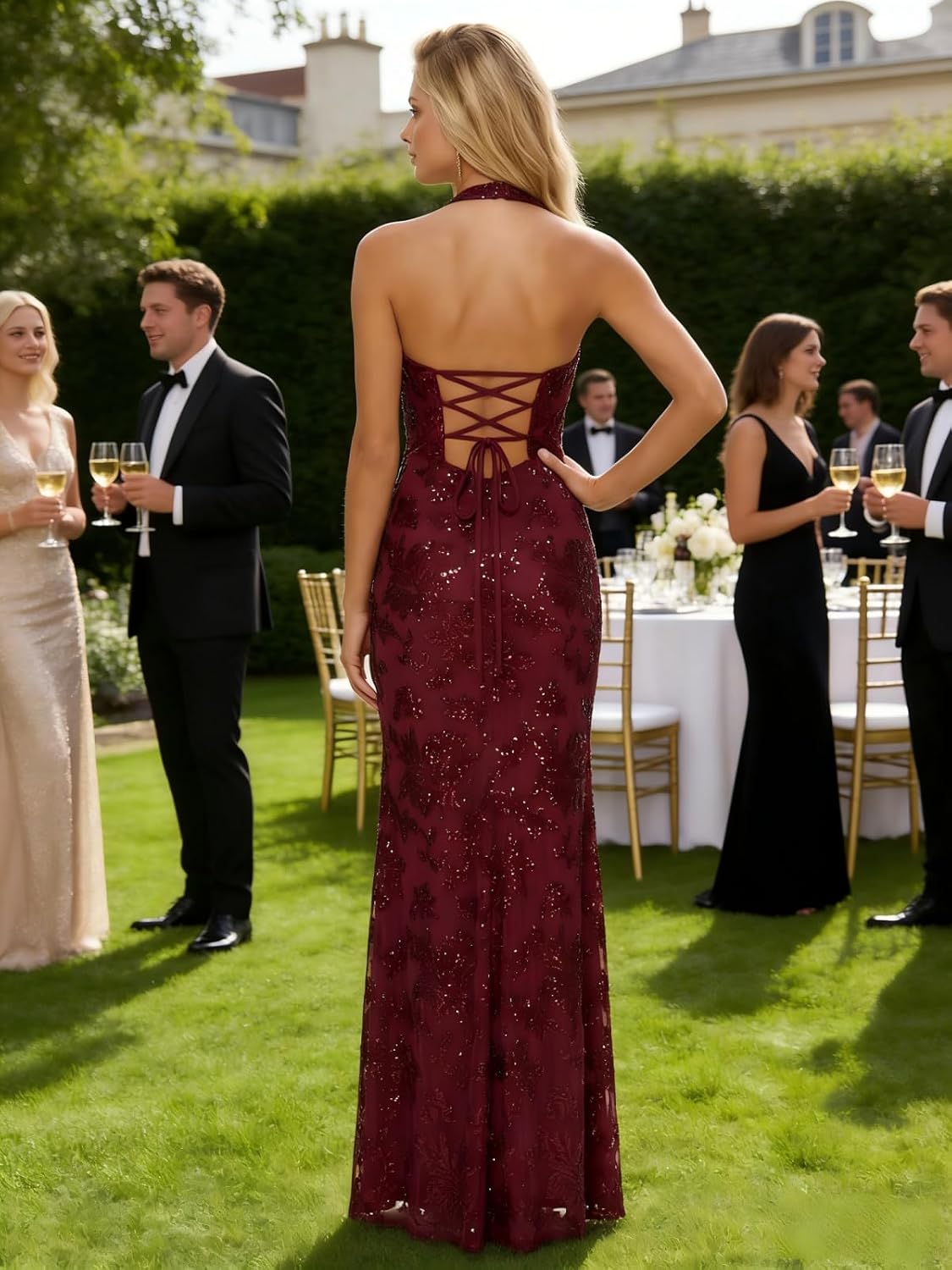 Women's Sequin Halter Prom Dresses with Split Long Mermaid Ruched Formal Evening Gowns 2026