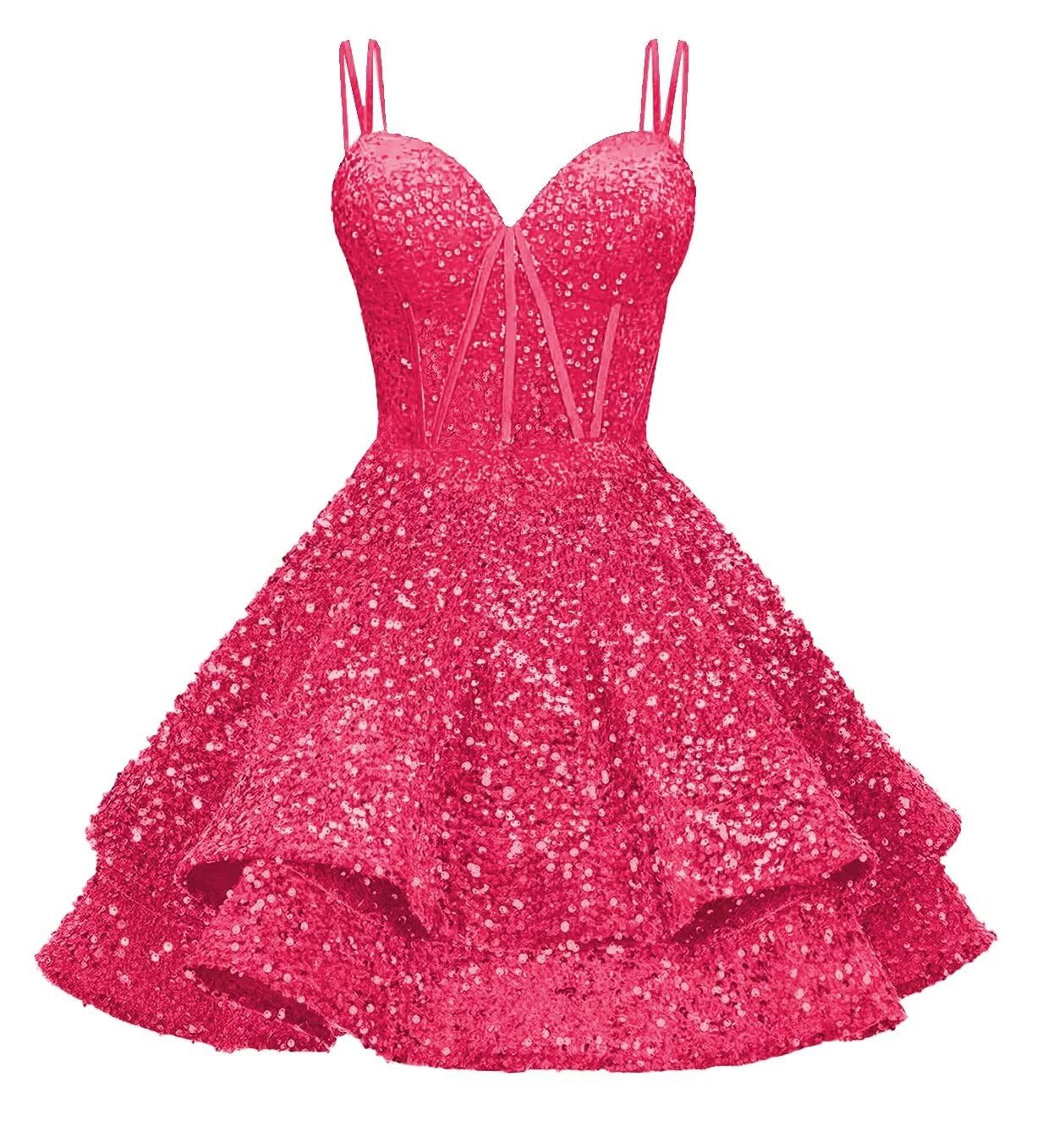 Sequin Homecoming Dresses for Teens 2027 Sparkly Short Layered Aline Prom Dresses Spaghetti Straps Cocktail Party Gowns