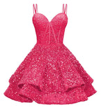 Sequin Homecoming Dresses for Teens 2027 Sparkly Short Layered Aline Prom Dresses Spaghetti Straps Cocktail Party Gowns