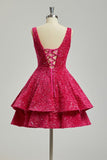 Short 2026 Sparkly Sequin Homecoming Dress for Teen Tiered Corset Ball Prom Cocktail Party Gown for Women