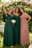 Women's Long Chiffon Bridesmaid Dresses Ruffle V Neck Formal Evening Prom Gown Spaghetti Strap Maxi Wedding Guest Dress