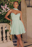 Strapless Homecoming Dresses for Teens 2026 Chiffon Short Prom Dress with Scarf A-line Pleated Cocktail Party Gown