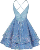 Vestidos de fiesta cortos con lentejuelas brillantes para adolescentes, sexy, con tirantes finos, vestido de fiesta, vestido de cóctel con cuello halter 