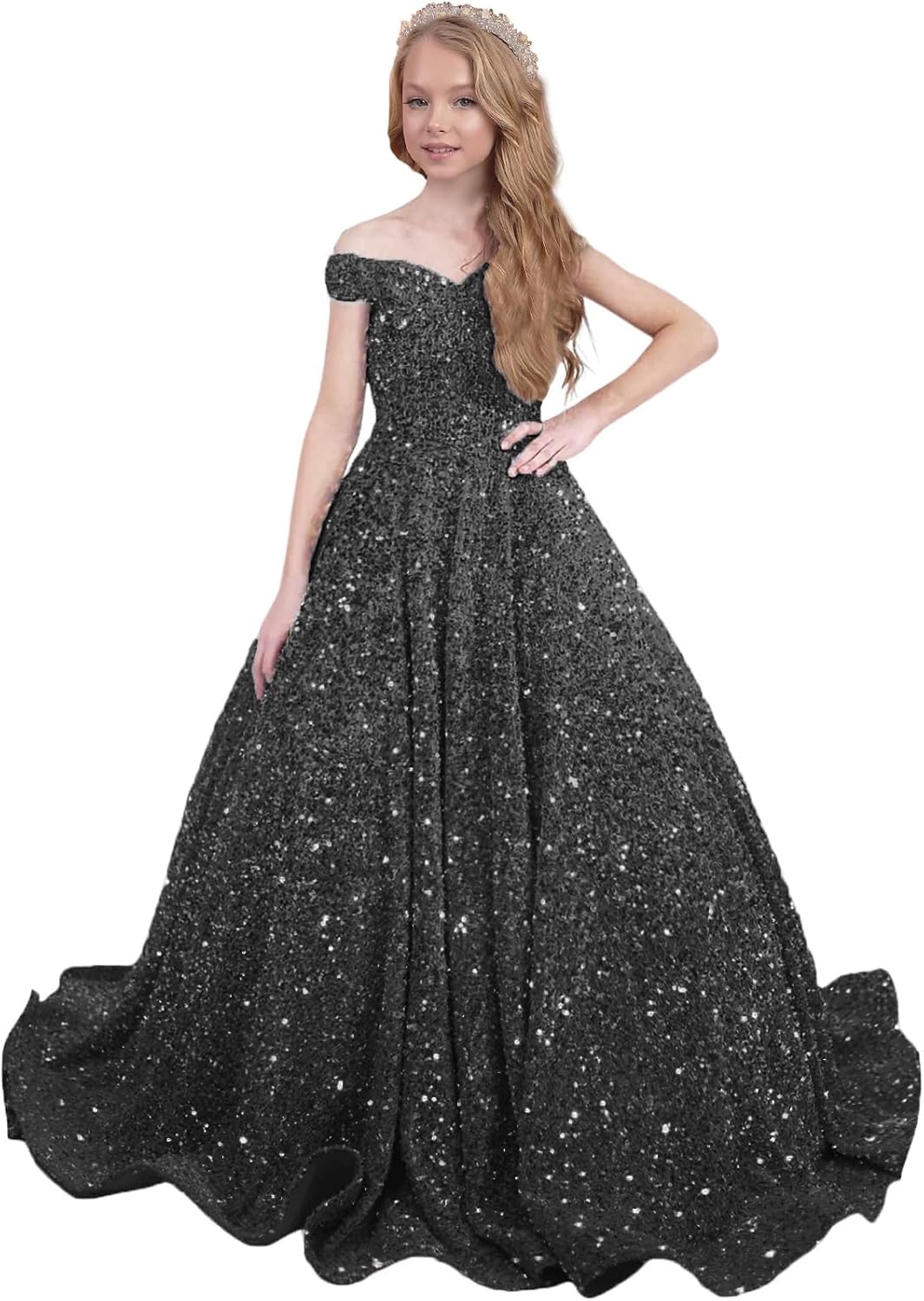 Ball Gown Sequin Pageant Dress for Teens Girls Off Shoulder Long Formal Party Dresses 2027