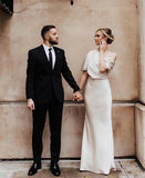 Satin Mother of The Bride Dresses for Wedding One Shoulder Formal Dress with Sleeves Mermaid Evening Party Gowns