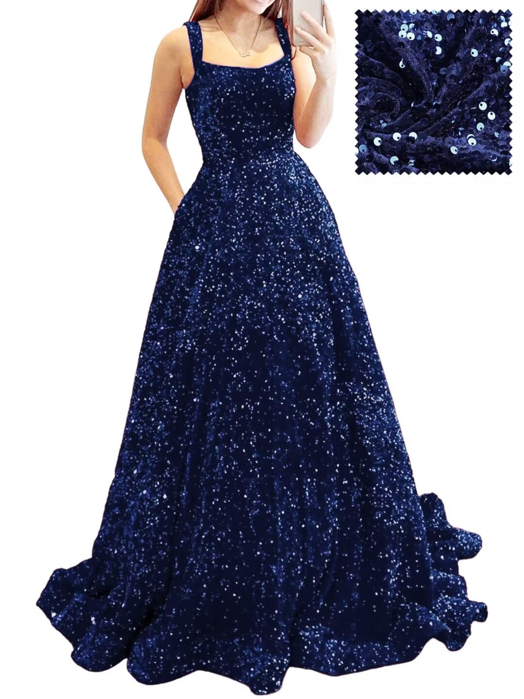 Prom Dresses Long A Line with Pockets Formal Evening Ball Gowns Velvet Velvet Sequins Black Tie Wedding Party Dress