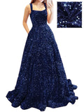 Prom Dresses Long A Line with Pockets Formal Evening Ball Gowns Velvet Velvet Sequins Black Tie Wedding Party Dress