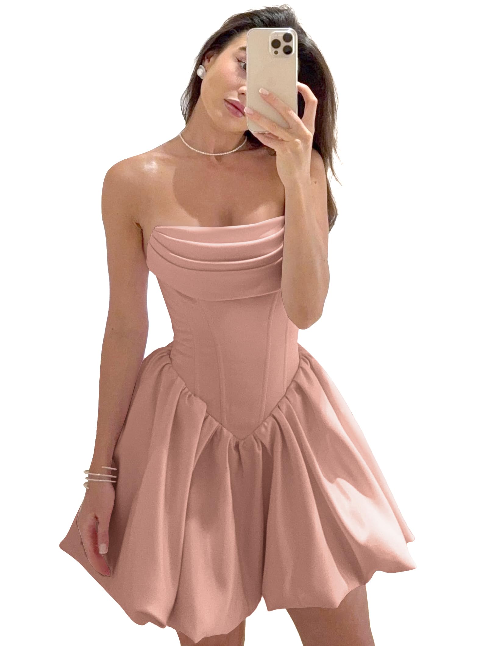 Satin Flower Bud Homecoming Dress Short Prom Dress Cowl Neck Pleated A Line Mini Cocktail Party Gown
