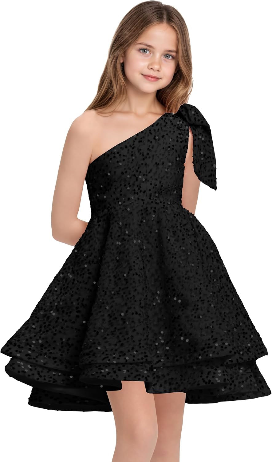 Sequins Flower Girl Dresses Short - One Shoulder Princess Pageant Dress Kids A Line Communion Formal Party Gown