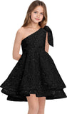 Sequins Flower Girl Dresses Short - One Shoulder Princess Pageant Dress Kids A Line Communion Formal Party Gown
