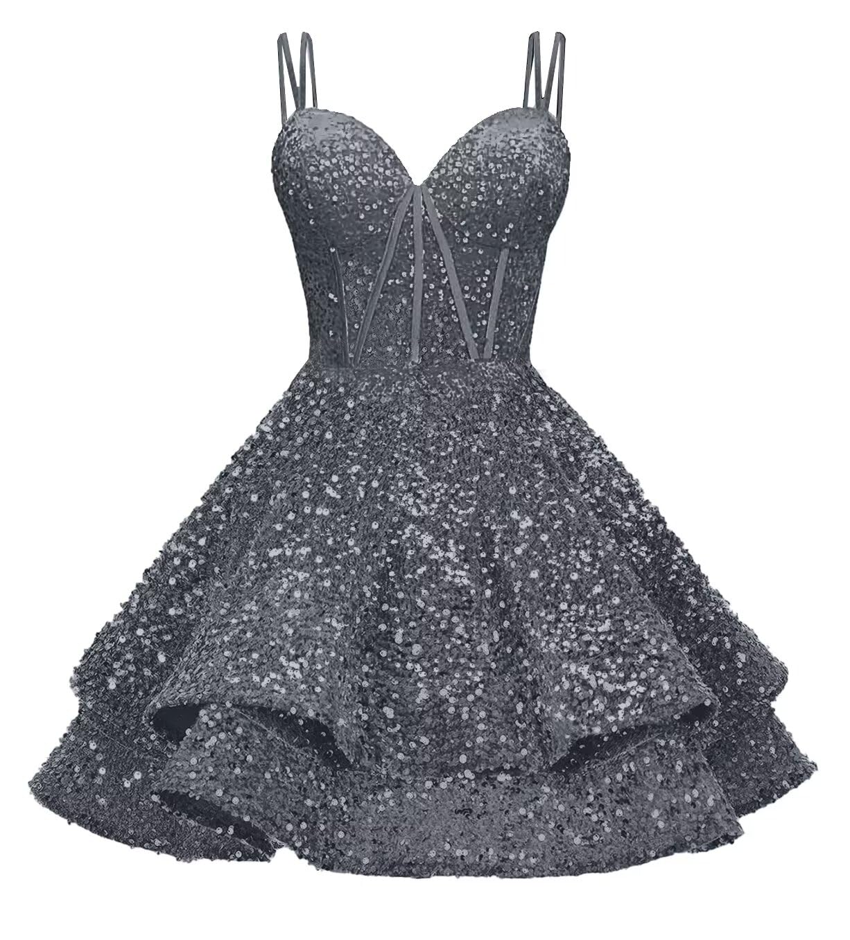 Sequin Homecoming Dresses for Teens 2027 Sparkly Short Layered Aline Prom Dresses Spaghetti Straps Cocktail Party Gowns