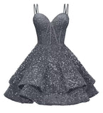Sequin Homecoming Dresses for Teens 2027 Sparkly Short Layered Aline Prom Dresses Spaghetti Straps Cocktail Party Gowns