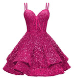 Sequin Homecoming Dresses for Teens 2027 Sparkly Short Layered Aline Prom Dresses Spaghetti Straps Cocktail Party Gowns