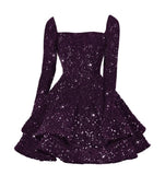 Sequin Short Homecoming Dress for Teen Sparkly Long Sleeve Prom Sweet 16 Dresses Cocktail Gowns