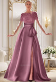 Kingbridal Gowns Short Sleeve Sequin Prom Dresses for Women 2026 Satin A-Line Sparkly Formal Evening Party Ball Gowns with Slit