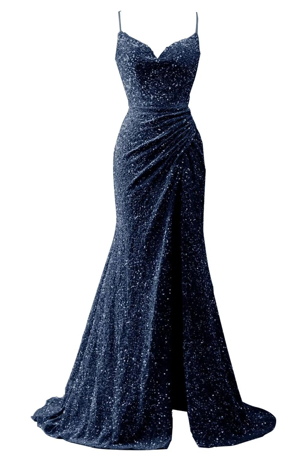 Spaghetti Straps Sequin Prom Dresses for Women 2027 Mermaid Ruched Formal Dress with Slit Sparkly Evening Party Gown