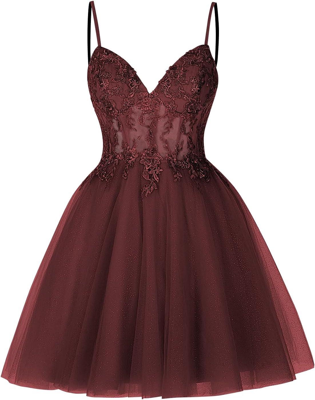 Vestidos cortos de encaje floral para adolescentes, vestido de fiesta con ilusión de tul brillante
