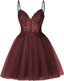 Vestidos cortos de encaje floral para adolescentes, vestido de fiesta con ilusión de tul brillante