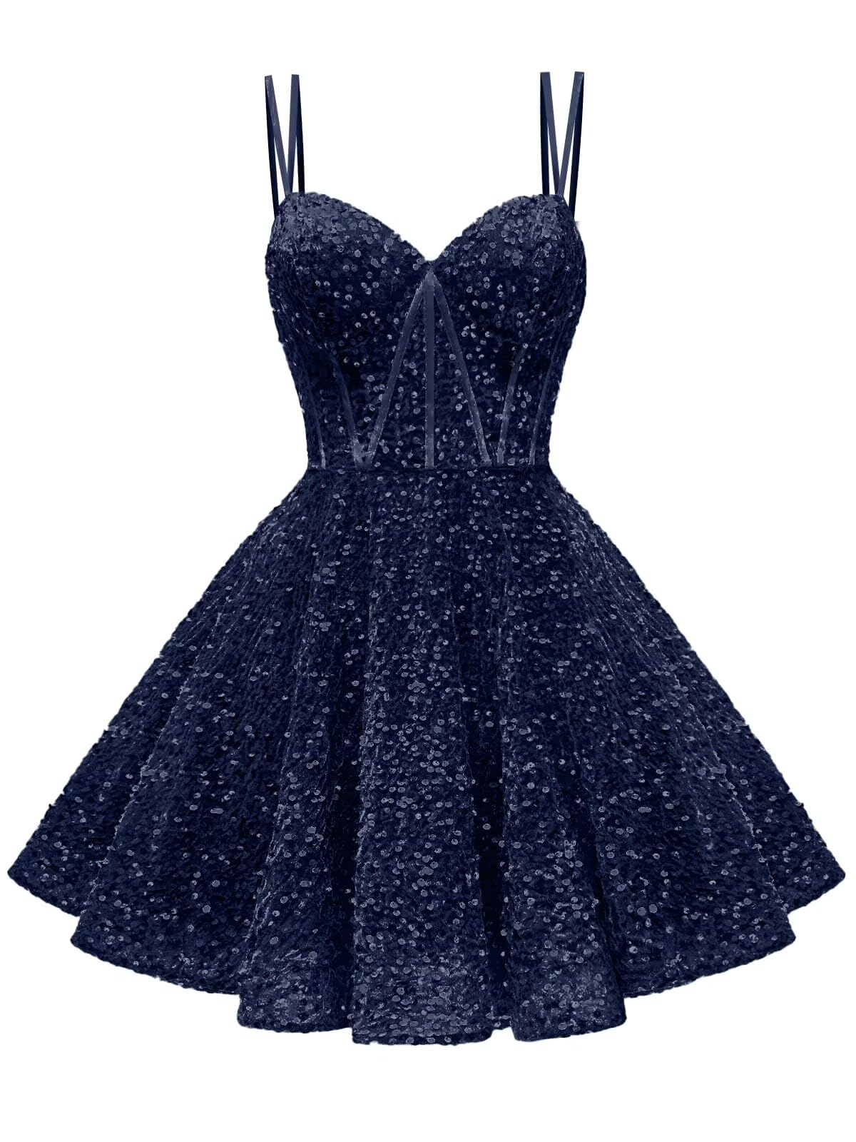 Kingbridal Gowns Sparkly Sequin Homecoming Dresses for Teens 2027 Flowy Spaghetti Straps A-Line Short Formal Prom Dress with Pockets