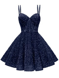 Kingbridal Gowns Sparkly Sequin Homecoming Dresses for Teens 2027 Flowy Spaghetti Straps A-Line Short Formal Prom Dress with Pockets