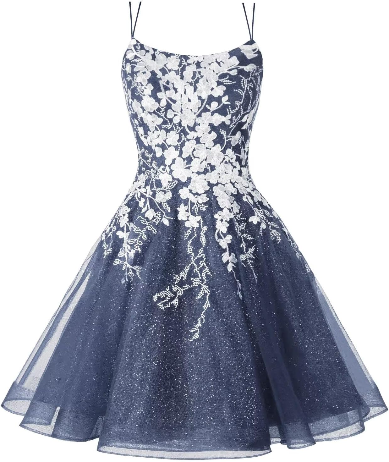Sparkly Lace Applique Homecoming Dresses for Teens Short Corset Tulle Spaghetti Strap Prom Cocktail Party Dress