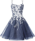 Sparkly Lace Applique Homecoming Dresses for Teens Short Corset Tulle Spaghetti Strap Prom Cocktail Party Dress