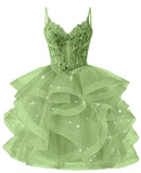 Glitter Tulle Homecoming Dresses 2026 Tiered Ruffles Lace Short Prom Dress for Teens Quinceanera Gowns