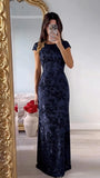 Lace Appliques Scoop Neck Sequin Mother of the Bride Dresses Mermaid Short Sleeve Formal Evening Gowns