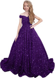 Ball Gown Sequin Pageant Dress for Teens Flower Girl Dress Girls Off Shoulder Long Formal Party Dresses 2027