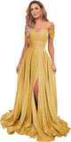 Women's Glittery Prom Dresses Long Ball Gown Off Shoulder High Slit Formal Evening Gowns with Pockets