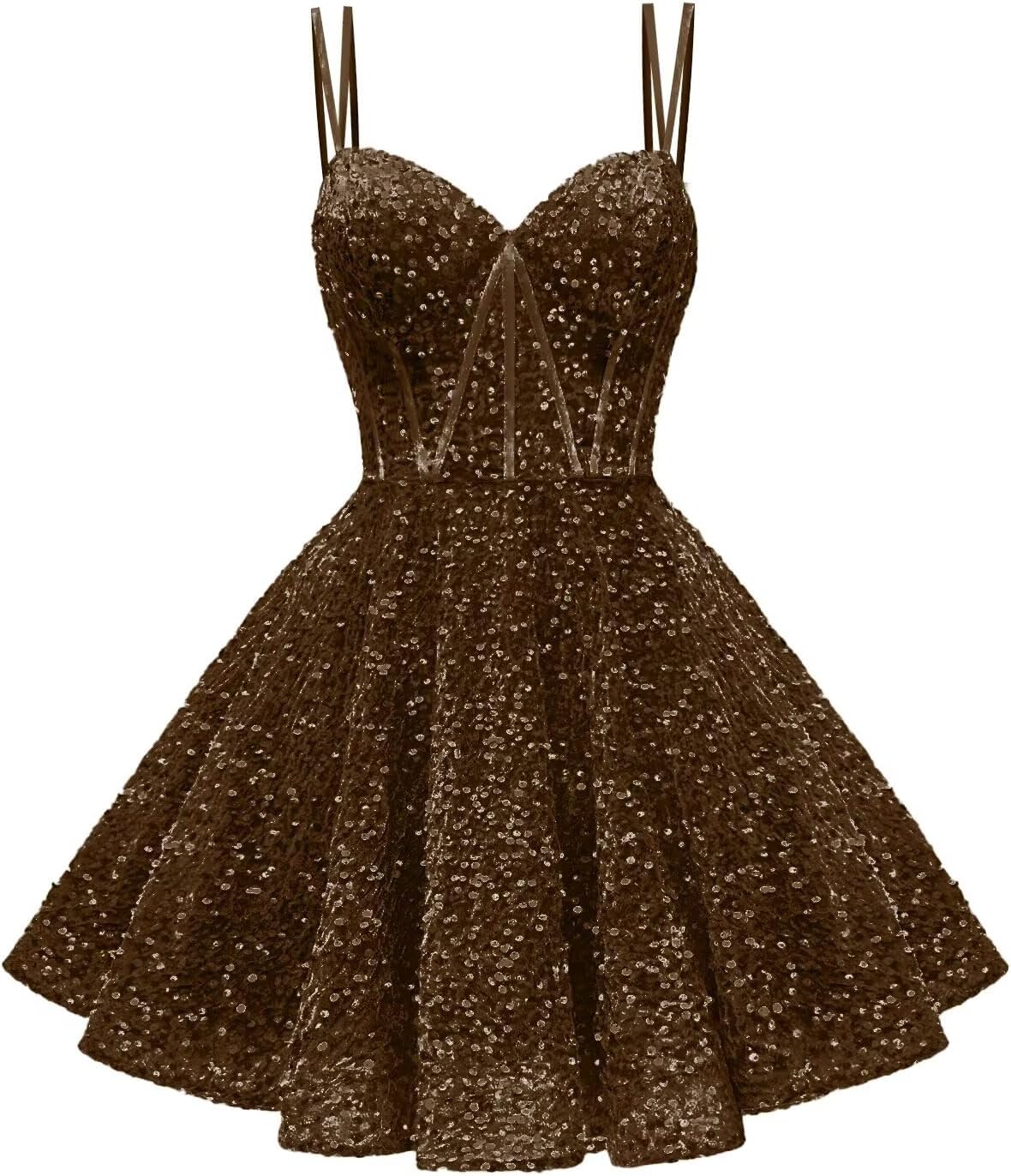 Kingbridal Gowns Sparkly Sequin Homecoming Dresses for Teens 2027 Flowy Spaghetti Straps A-Line Short Formal Prom Dress with Pockets