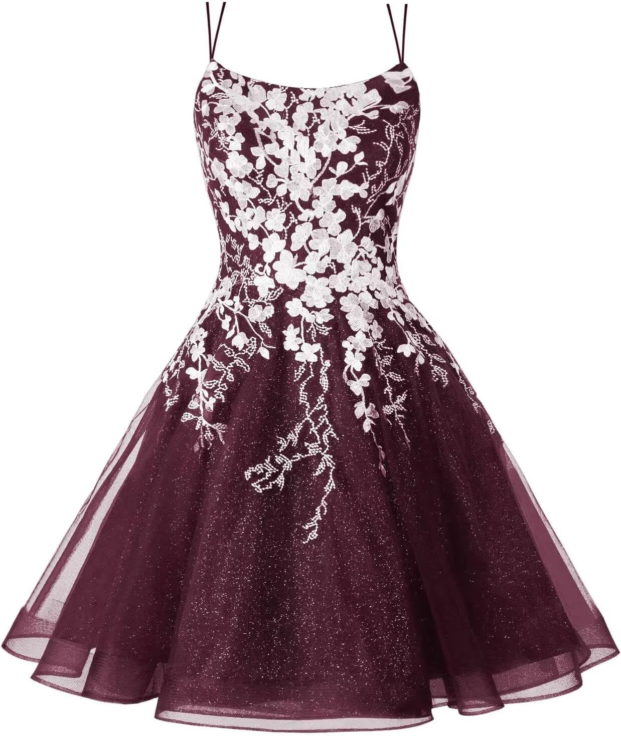 Sparkly Lace Applique Homecoming Dresses for Teens Short Corset Tulle Spaghetti Strap Prom Cocktail Party Dress