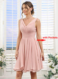 Double V Neck Short Bridesmaid Dresses for Women 2025 Chiffon A Line Formal Evening Gowns with Pockets