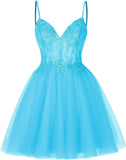 Vestidos cortos de encaje floral para adolescentes, vestido de fiesta con ilusión de tul brillante