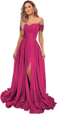 Women's Glittery Prom Dresses Long Ball Gown Off Shoulder High Slit Formal Evening Gowns with Pockets