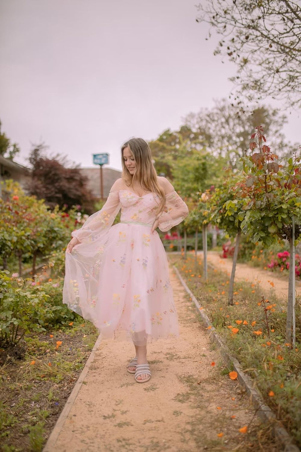 Vestidos de fiesta de tul con bordado de flores para mujer, 2024, largos, con hombros descubiertos, formales, para noche 