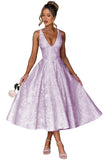 V Neck Tea Length Prom Dress for Women Satin Evening Party Gown A Line Cocktail Dress